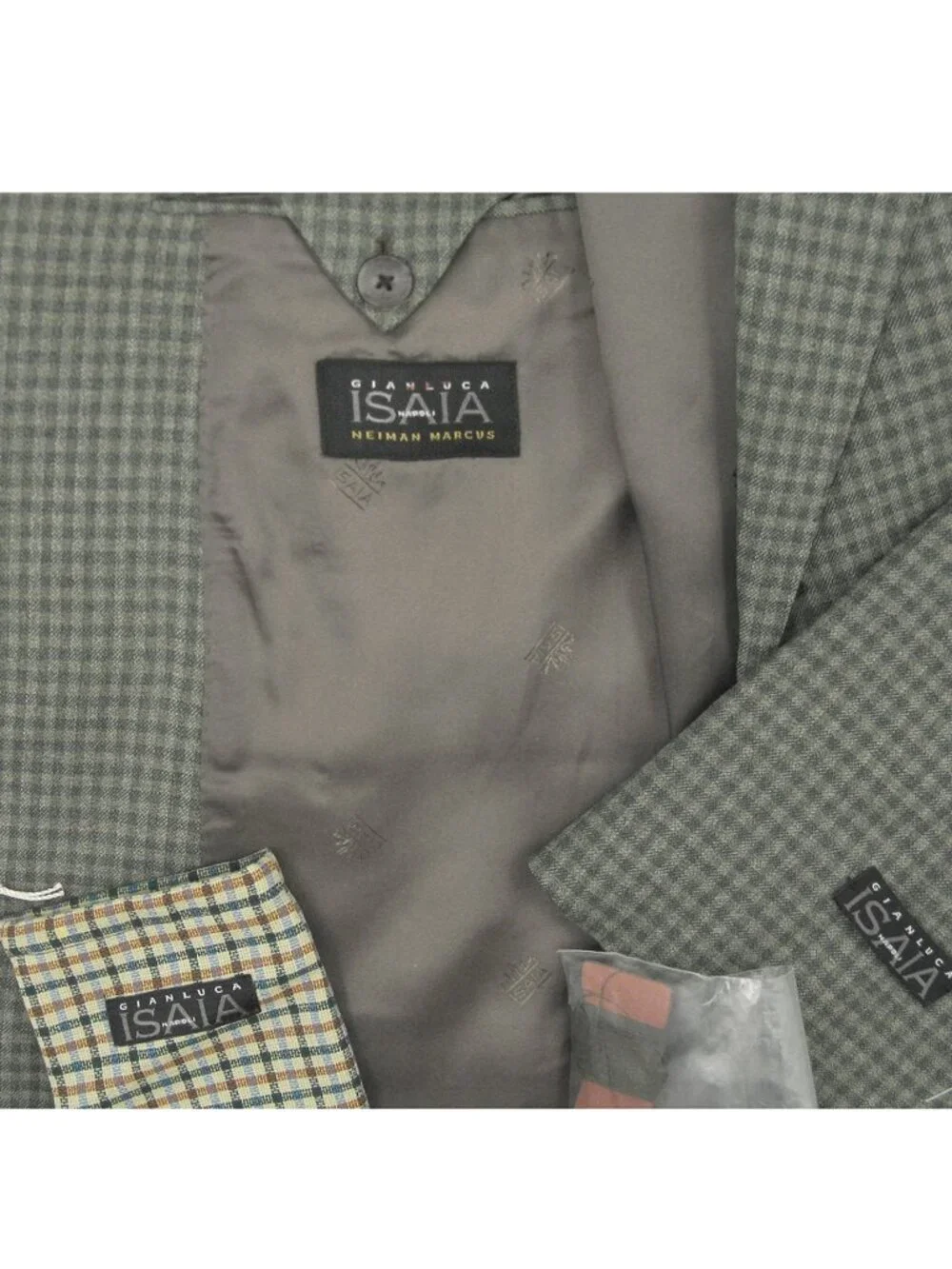 NEW Isaia Super 140's Sciammeria Sportcoat Jacket e 58 US 48 Greenish Gray Plaid